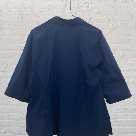 Lafayette 148 New York Blouse 20 Pintuck 3/4 Sleeve Button Down Navy Blue - Picture 6 of 14